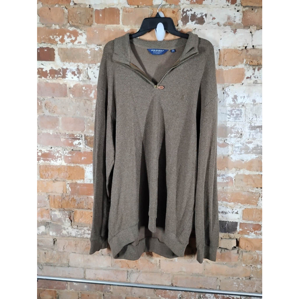 Polo Golf Ralph Lauren Alpaca Blend Men's XXL 1/4 Zip Brown‎ Waffle Knit Sweater